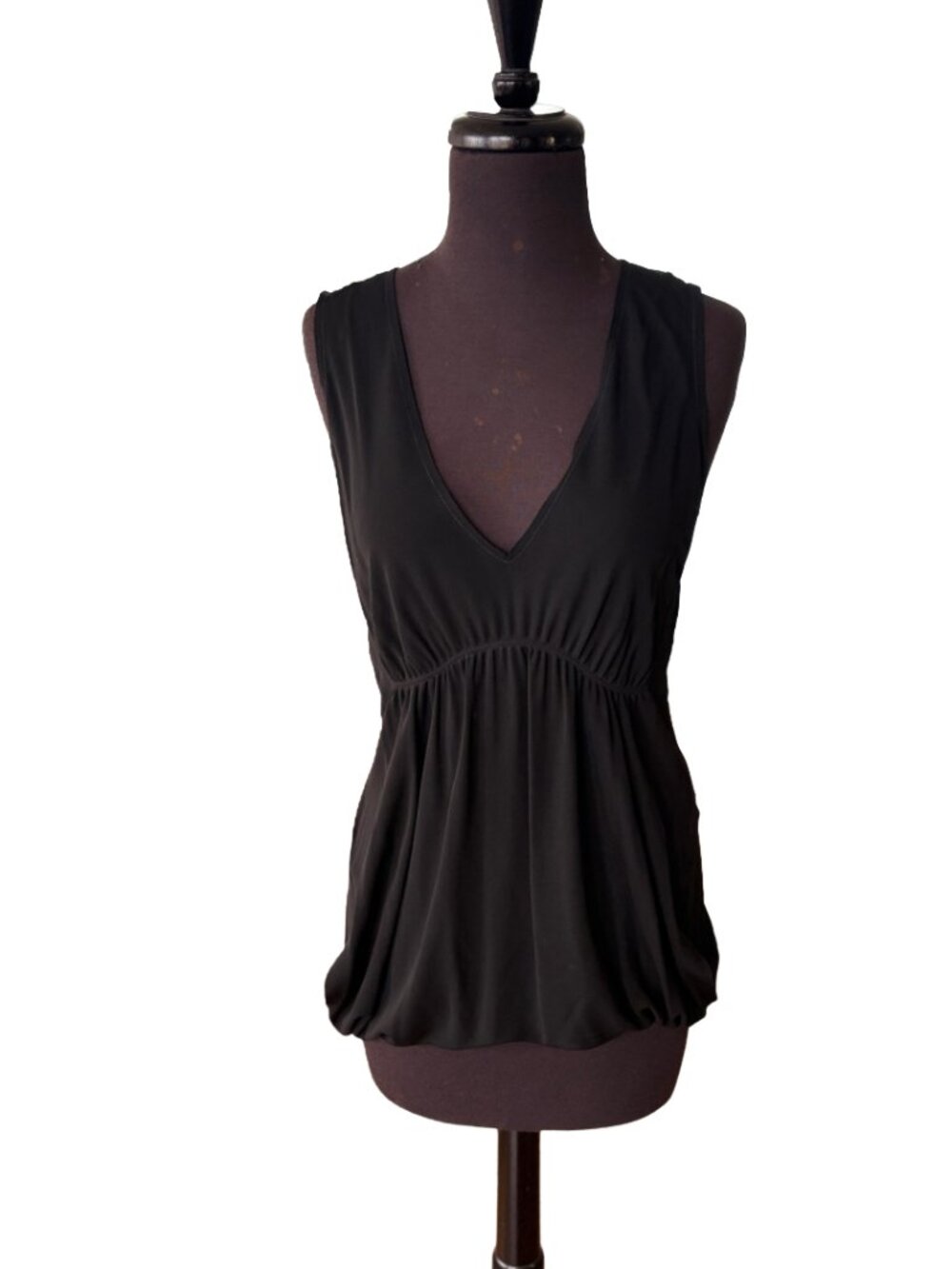 NWT Raquel Allegra Black Gathered Tank Top | 100% Rayon Viscose | Size M
